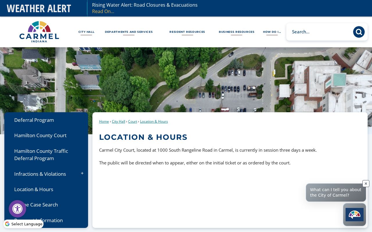 Official Carmel City Court location and hours page