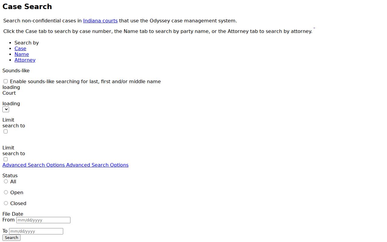 Indiana MyCase public case search fields