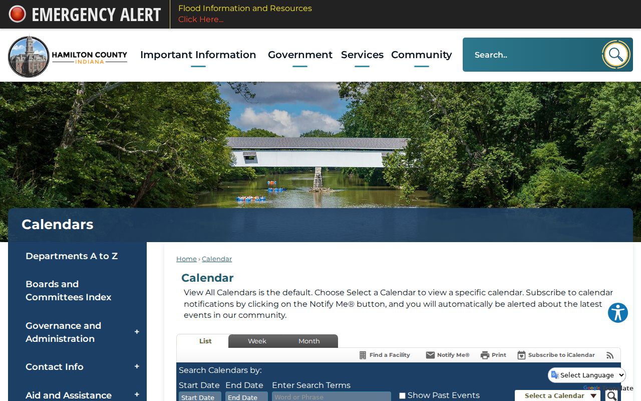 Hamilton County government calendar interface