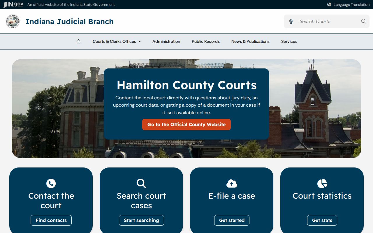 Indiana Judicial Branch Hamilton County local courts directory