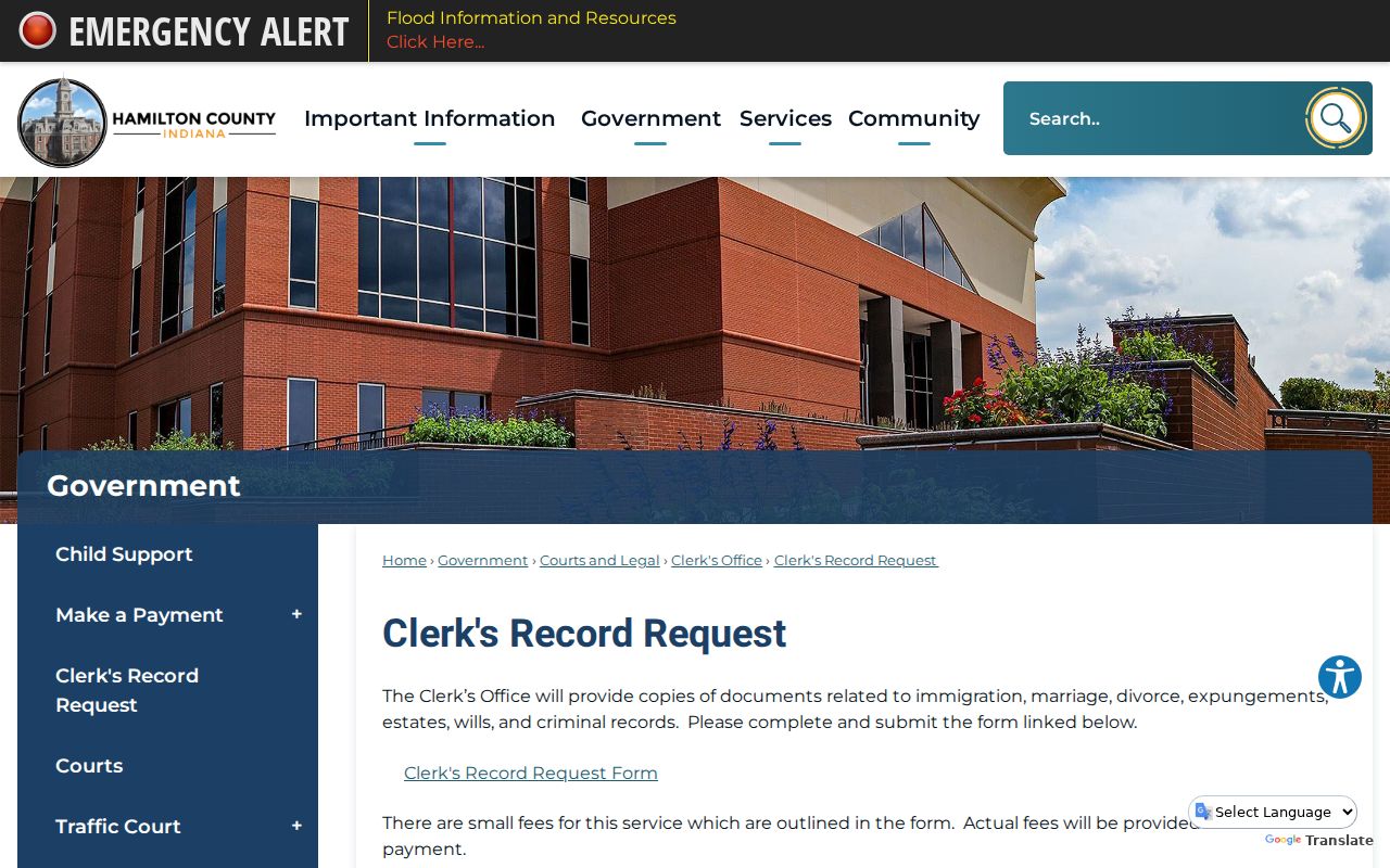 Hamilton County Clerk court record request instructions
