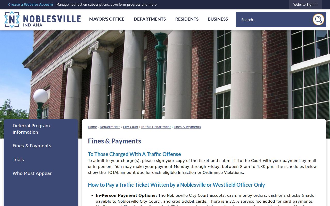 Official Noblesville City Court fines and payments page