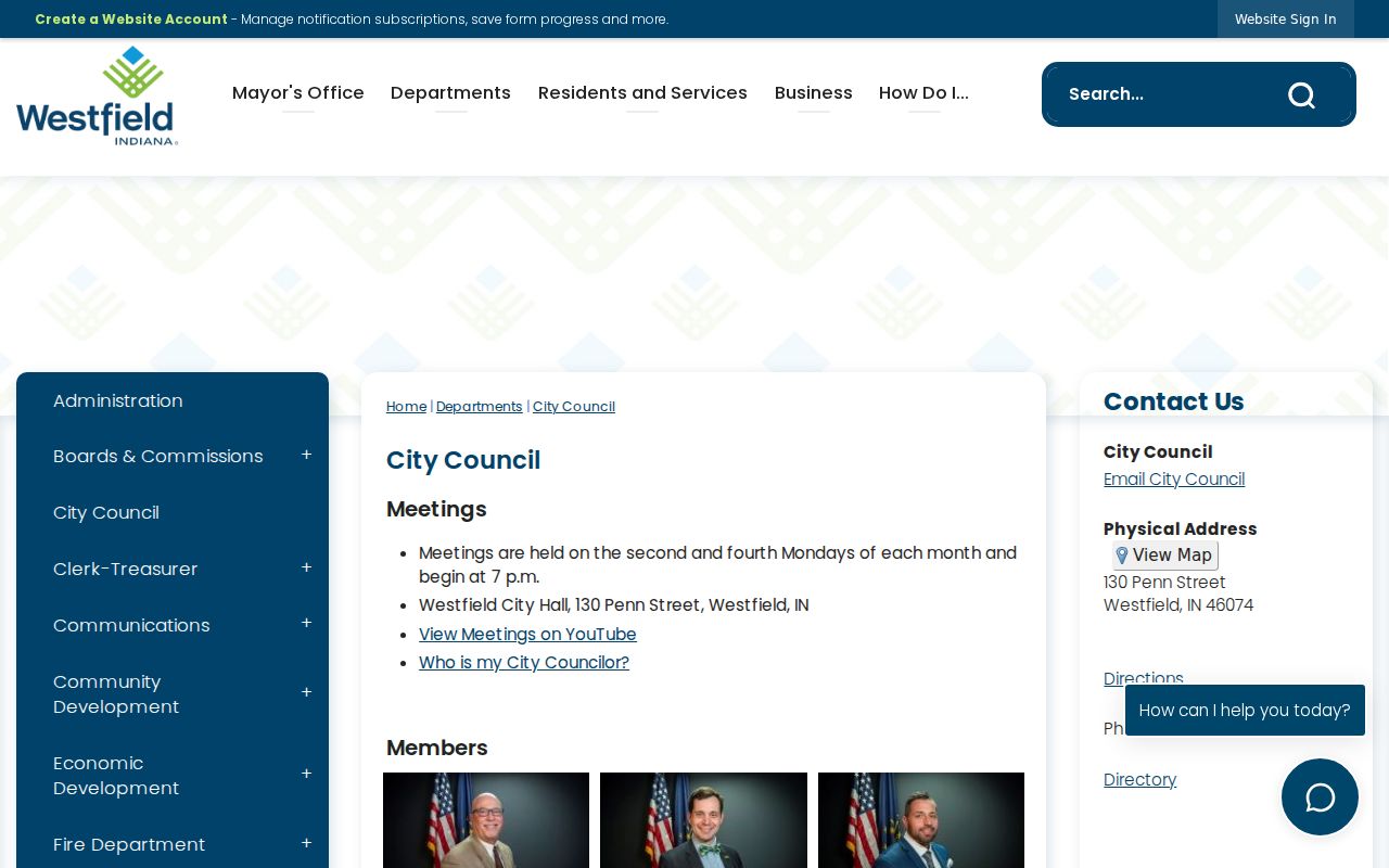 Official Westfield City Hall page